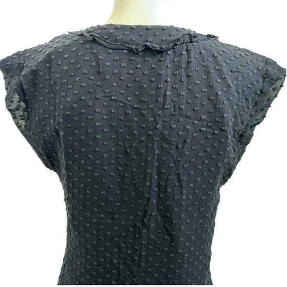 SUNNER Sleeveless Silk Blend Swiss Dot Ruffle V-neck Tunic Navy-Sz S - Picture 8 of 8
